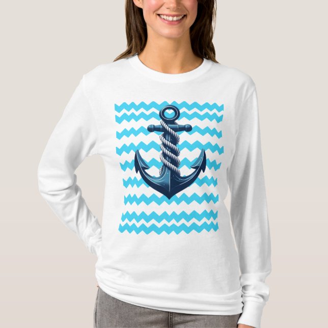 Blue anchor with blue waves T-Shirt (Front)