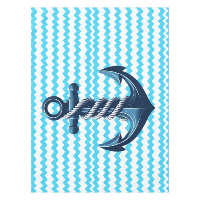 Blue anchor with blue waves tablecloth (Front)
