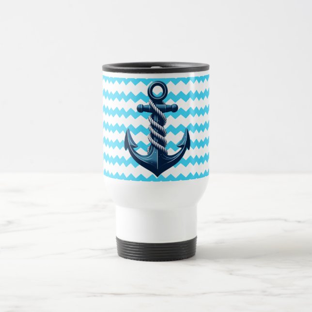 Blue anchor with blue waves travel mug (Center)