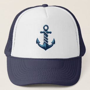 Blue anchor with blue waves trucker hat