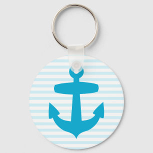 Blue Anchor with Light Blue Breton Stripes Key Ring