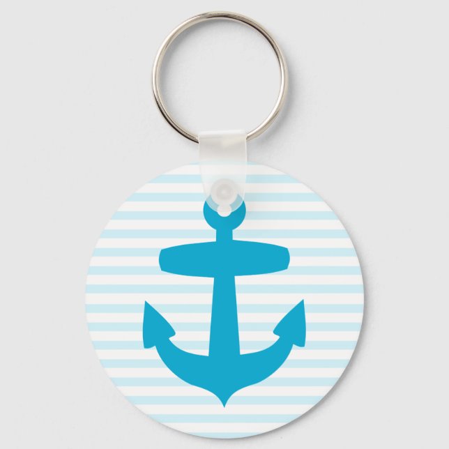 Blue Anchor with Light Blue Breton Stripes Key Ring (Front)