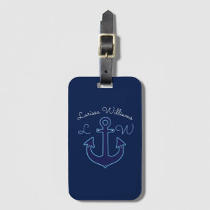 blue anchor with name & initials cruising luggage tag