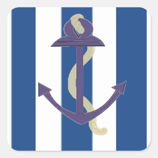 Blue Anchor with Striped Background Square Sticker (Front)