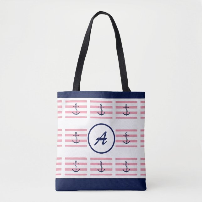 Blue  anchors away tote bag (Front)