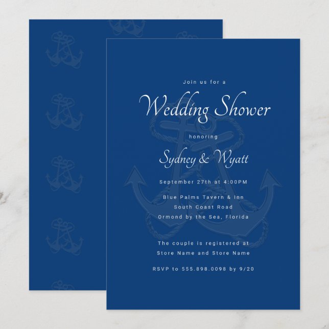 Blue Anchors Couples Wedding Shower Invitation (Front/Back)