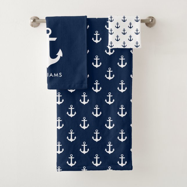 Blue Anchors Nautical Bath Towel Set (Insitu)
