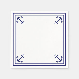 Blue Anchors on White Customisable Cocktail Napkin