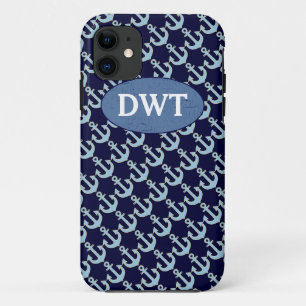 blue anchors pattern personalised iPhone 11 case