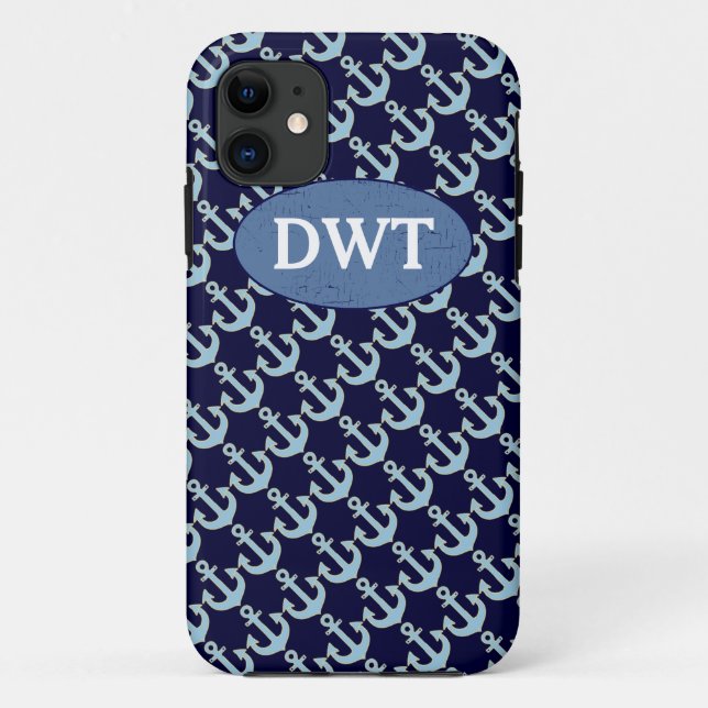 blue anchors pattern personalised Case-Mate iPhone case (Back)