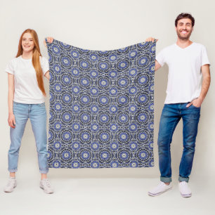 Blue ancient Islamic mandala pattern Fleece Blanket