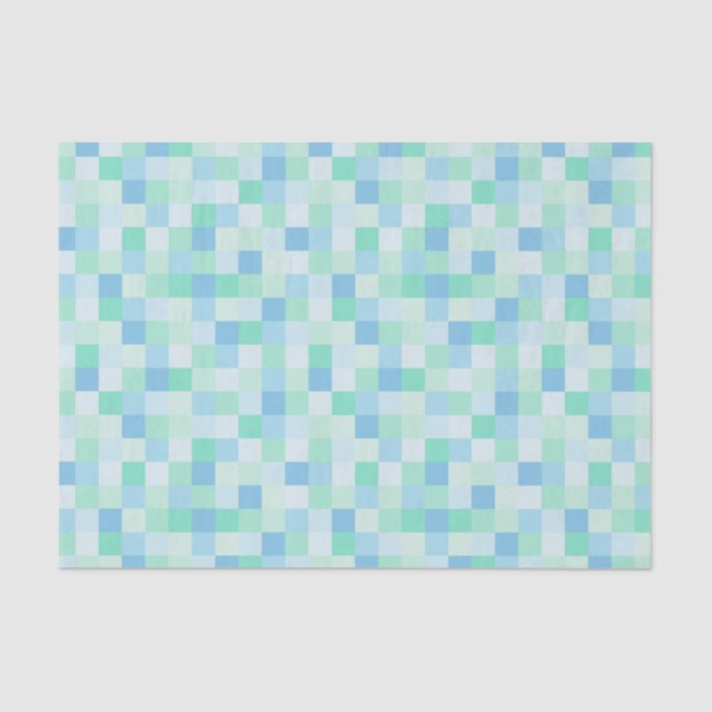 Blue and Aqua Blue Squares Tissue Paper (Front)