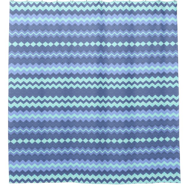 Blue and Aqua Chevron Shower Curtain (Front)