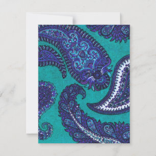Blue and Aqua Paisley Wedding Invitation RSVP