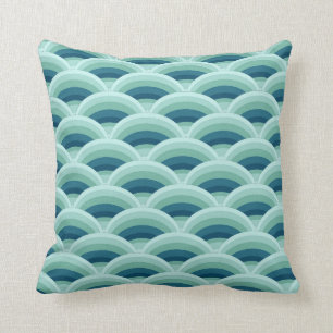 Blue and Aqua Scallop Waves Decor Pillow