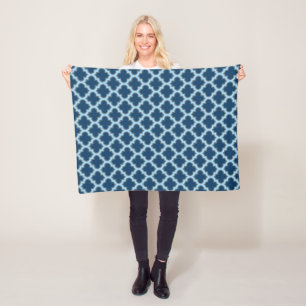 Blue and Baby Blue Trellis, Lattice, Quatrefoil Fleece Blanket