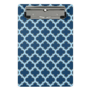 Blue and Baby Blue Trellis, Lattice, Quatrefoil Mini Clipboard