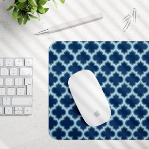 Blue and Baby Blue Trellis, Lattice, Quatrefoil Mouse Mat