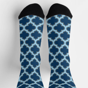 Blue and Baby Blue Trellis, Lattice, Quatrefoil Socks