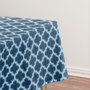 Blue and Baby Blue Trellis, Lattice, Quatrefoil Tablecloth