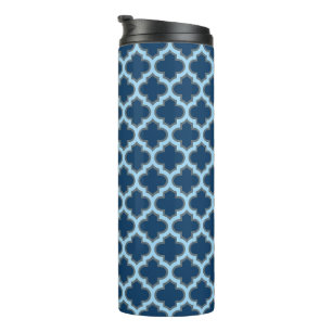 Blue and Baby Blue Trellis, Lattice, Quatrefoil Thermal Tumbler