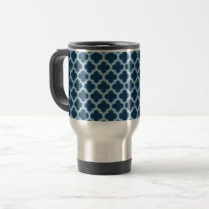 Blue and Baby Blue Trellis, Lattice, Quatrefoil Travel Mug