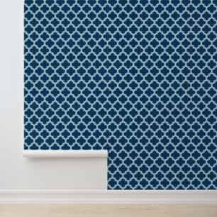 Blue and Baby Blue Trellis, Lattice, Quatrefoil Wallpaper