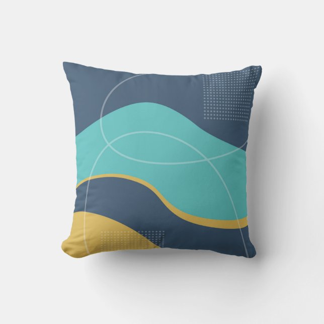 Blue and Beige Abstract Art Design Cushion (Front)