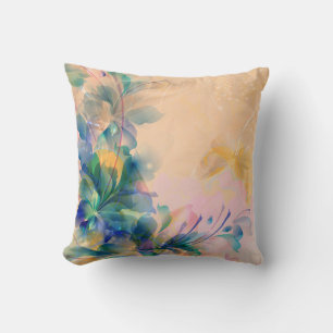 Blue And Beige Abstract Floral Design Cushion