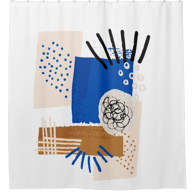 Blue and Beige Abstract Line  Shower Curtain (Front)