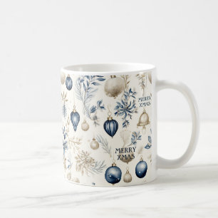 Blue and beige Christmas Ornaments Pattern Coffee Mug