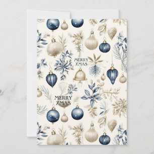 Blue and beige Christmas Ornaments Pattern Holiday Card