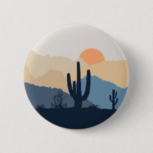 Blue and beige desert sunrise 6 cm round badge