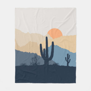 Blue and beige desert sunrise fleece blanket