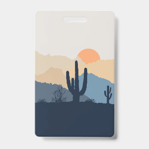 Blue and beige desert sunrise ID badge