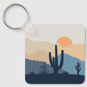 Blue and beige desert sunrise key ring