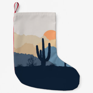 Blue and beige desert sunrise small christmas stocking