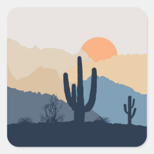 Blue and beige desert sunrise square sticker