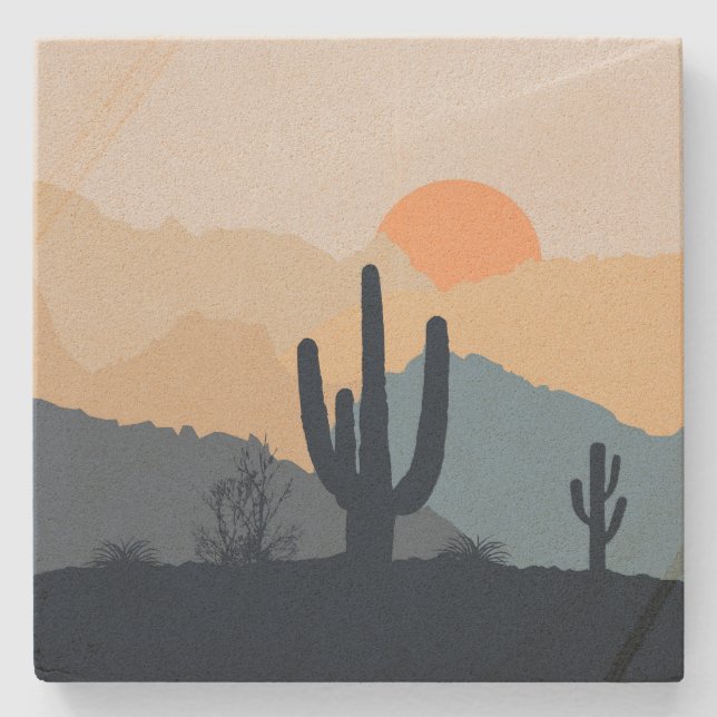 Blue and beige desert sunrise stone coaster (Front)