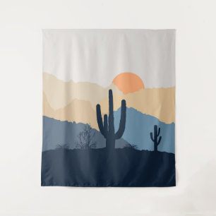 Blue and beige desert sunrise tapestry