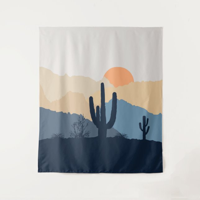 Blue and beige desert sunrise tapestry (Front)