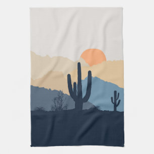 Blue and beige desert sunrise tea towel