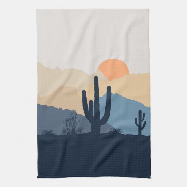 Blue and beige desert sunrise tea towel (Vertical)
