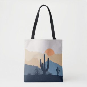 Blue and beige desert sunrise tote bag