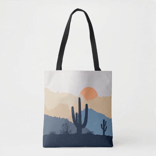 Blue and beige desert sunrise tote bag (Front)