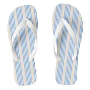 Blue and beige five stripe pattern flip flops