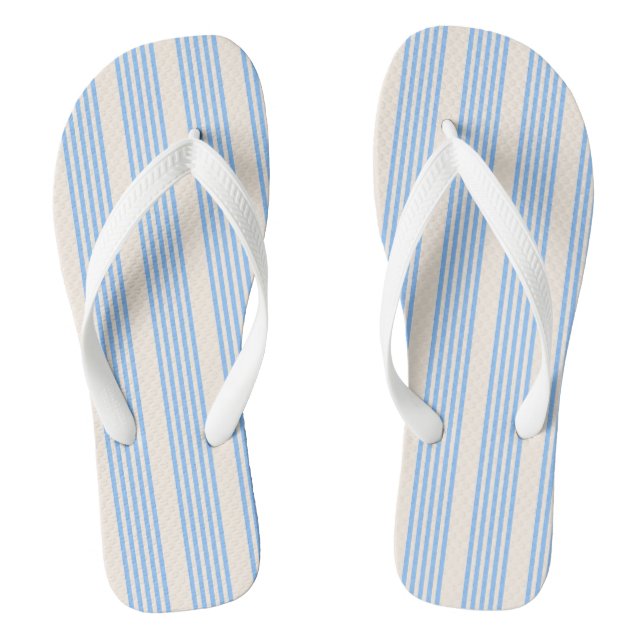 Blue and beige five stripe pattern flip flops (Footbed)