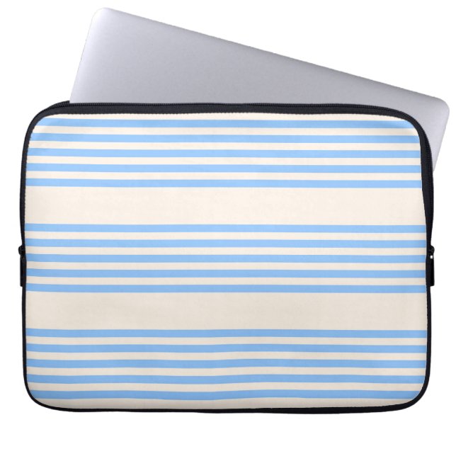 Blue and beige five stripe pattern laptop sleeve (Front)