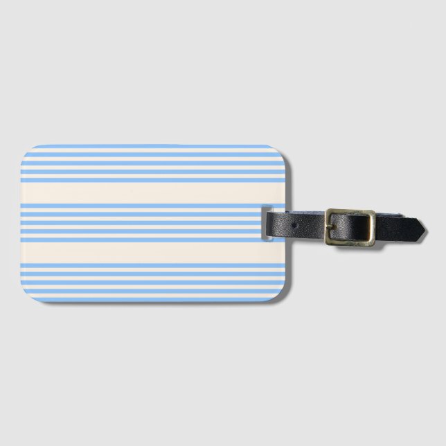 Blue and beige five stripe pattern luggage tag (Front Horizontal)