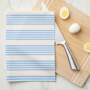 Blue and beige five stripe pattern tea towel